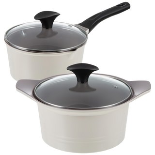 comet 陶瓷鍋兩件組 附鍋蓋, 米色, 單柄鍋18cm+雙柄鍋20cm, 1組