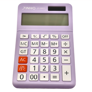 JINHO 京禾 12位元計算機, JH-6601, 太陽能/電池雙重電源供電, 12 Digits 大型LCD數字顯示, 紫色, 1台