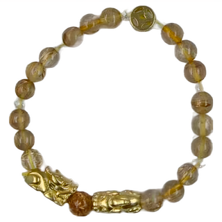 貔貅鈦晶金箔圓珠手鍊, 雙倍吸金, 提升運勢, 5g