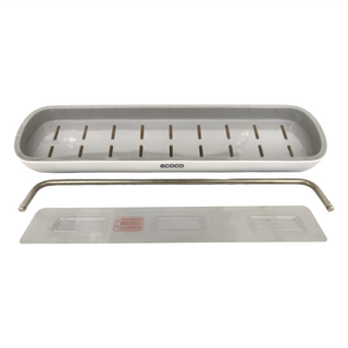 ecoco 意可可 衛浴置物架 含毛巾桿, 免打孔設計, 不鏽鋼材質, 穩固黏貼, 124 x 60 x 427mm, 灰色, 1組