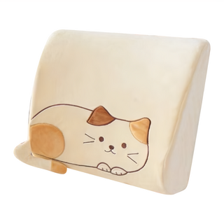 卡哇伊貓咪造型護背記憶腰靠墊, 米黃色