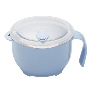 304不鏽鋼瀝水泡麵碗組900ml+兩用叉勺 天藍色, 1組