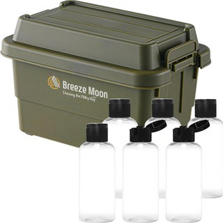 Breeze Moon 迷你露營收納箱 + 調味罐 6入組, 1組, 橄欖綠(盒子)+透明(瓶子), 1層