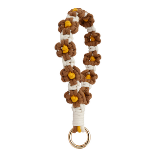 春夏編織小雛菊花朵手腕掛繩+透明墊片 Set 手工編織, 1組, 白色+咖啡色+黃色