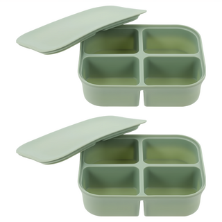 矽膠副食品分裝盒 4格 140g, 綠色, 400ml, 2個