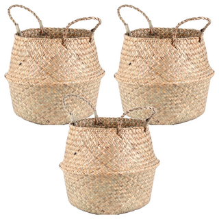 Morning Scent 手工藤編花盆籃, 米黃色 + 淺棕色, 3個