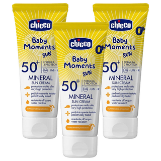 Chicco 寶貝嬰兒輕潤物理防曬乳霜，SPF50+，75ml，0歲以上適用, 3條