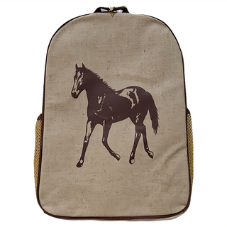 Soyoung 幼童後背包，馬圖案，天然亞麻, 棕色, 24.1cm x 33cm x 33cm