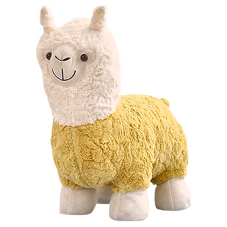 羊駝椅凳 動物椅 木頭+棉花填充, 黃色 小號, 1個