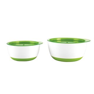 OXO tot 大小碗組 青蘋綠 1組 (寶寶學習餐具 防滑設計 附蓋)