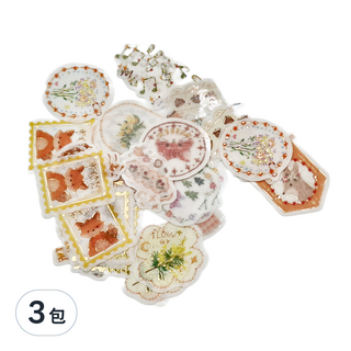 德德小品集 燙金貼紙包 45張 3包, 暖調織語, 1組