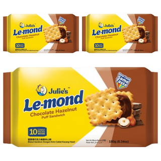 Julie's 茱蒂絲 雷蒙德榛果巧克力夾心餅 酥脆餅乾 濃郁巧克力榛果味 個別包裝 馬來西亞原裝進口, 180g, 3包