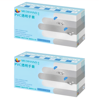 MEDIHAND 美恆 PVC透明手套 台灣製 一般防護隔離使用, 100支, 2盒