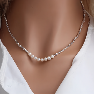 Sayaka 紗彌佳 日本 輕奢柔美水晶珍珠項鍊 - 8顆珍珠碎銀款