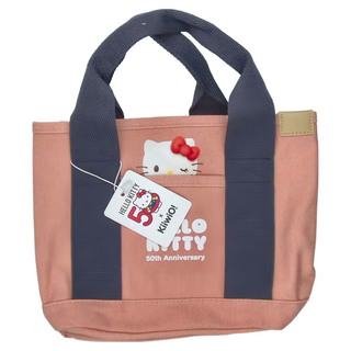Kiiwi O Hello Kitty 多隔層厚磅帆布托特包 大頭, 21.5 x 16 x 21.5cm, 紫粉色