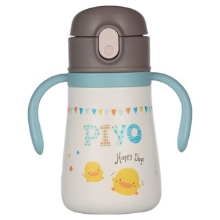 PiYOPiYO 黃色小鴨 彈跳吸管握把不鏽鋼保溫杯, V型吸嘴設計, 防嗆、防噴水, 3D立體浮雕噴印圖案, 360ml, 1個