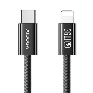 AIDOGA 艾迪伽 FastGo系列 Type-C-Lightning PD充電線/傳輸線/快充線/編織線 36W, 100cm, 黑色, 1個