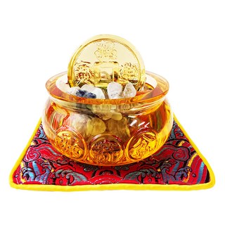 財神小舖 琉璃水晶聚寶盆擺件 招財進寶 財源廣進, 守財, 1組