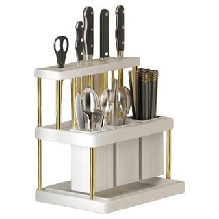 德利生活 多功能刀具收納架 白金, 廚房刀具收納、餐具瀝水架、筷子收納筒, 1入