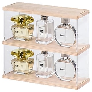 香水化妝品收納盒，雙層，疊加設計，防塵防髒，通透展示, 1個
