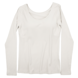 BRA 深U帶胸墊保暖打底長袖T恤 - 無鋼圈設計 罩杯一體式 內裡磨毛親膚, 2XL, 白色