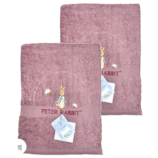PETER RABBIT 比得兔 PR1251 彼得兔精繡浴巾，純棉柔軟舒適，厚實蓬鬆吸水，精緻電繡LOGO, 粉色/藍色/綠色/灰色 顏色隨機出貨, 2條