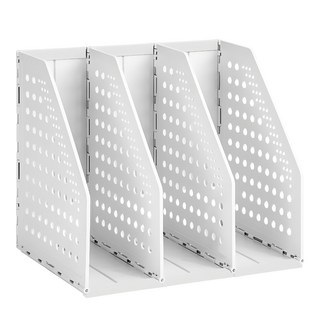 得力 開放式三段折疊雜誌箱, 3mm厚實PP材質, 圓角設計, 安全不刮手, 堅固耐用, 淺灰色, 1個