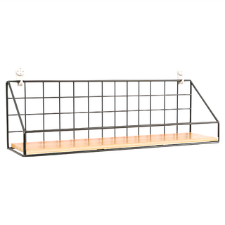 簡約壁掛籃, 大號 45CM, 鐵製, 黑色 + 原木色, 1個