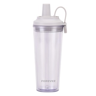 FOREVER 韓系手提式透明雙層AS吸管杯 附吸管蓋, 銀河灰, 710ml, 1個