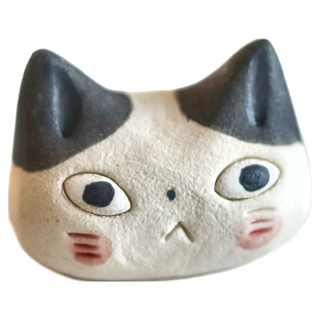 日本 美濃燒 粗陶 貓顏 筷架, 賓士貓, 1個