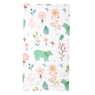 OhBabyLying 紗布巾 嬰兒包巾 小被被 推車蓋毯, 100%棉, 110x120公分, 綠色熊熊