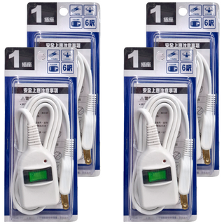 Mayka 明家 1插1開關防雷中繼線 耐高溫防火材質 雙層絕緣電線 1650W, 1.8m, 白色, 4個