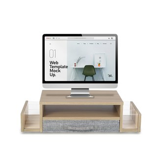 Ermutek 二木科技 多功能收納桌上型木質雙層設計螢幕增高架, 木紋色