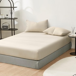 J-bedtime 床寢時光 純色絲柔棉床包枕套組 (雙人 知性米) 台灣製
