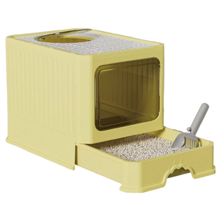 iCat 寵喵樂 抽屜式雙入式全封閉式貓砂盆 黃色 PP材質, 50 x 35 x 38cm, 1個
