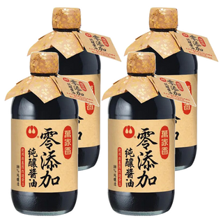 萬家香 零添加 純釀醬油 使用非基因改造黃豆 100%純天然釀造 450ml 玻璃瓶裝, 4瓶
