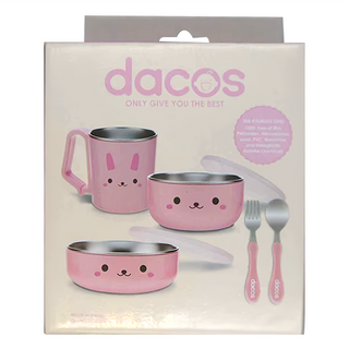 dacos 寶貝大口吃不鏽鋼餐具組 杯子, 大口碗 200ml, 湯碗300ml, 大口碗 300ml, 湯叉組, 大口碗 + 湯碗 + 大口碗 + 湯叉組, 粉色, 1組
