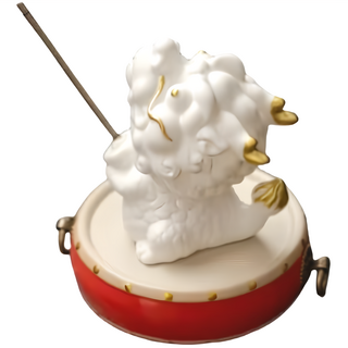 招財開運陶瓷小金龍香插座，附花鼓底座，可愛造型，適用於客廳臥室, 直徑11.4 x 13.5cm, 1個