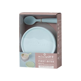 Miniware 聚乳酸麥片碗+湯匙組, 麥片碗 + 矽膠碗蓋 + 矽膠湯匙 + 防滑吸盤, 香草 + 藍色, 1組