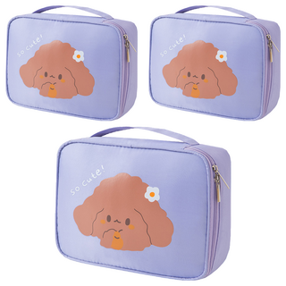 可愛卡通收納化妝包 葡萄紫 24.5x18x7cm 斜紋布, 3個