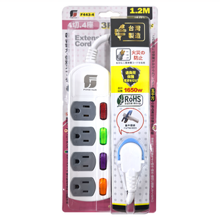 FONG HUA 崶華 四開四插電腦延長線 1.2M 台灣製造, 白色, 1條