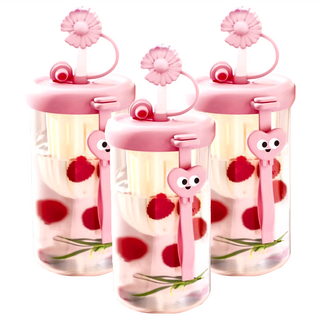 小麥購物 冷萃玻璃吸管杯 Y937, 500ml, 櫻花粉, 3個