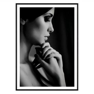 沉思 黑白女性肖像藝術牆面裝飾畫, 黑色