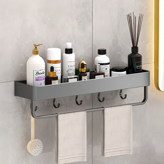 超級工廠 浴室置物架 有桿有鈎 免打孔浴室收納架, 槍灰色, 1個