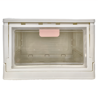 免安裝摺疊收納箱, 小號單開門, 滾輪設計, 可疊加, 小(38 x 28 x 23cm), 薄櫻粉, 1個