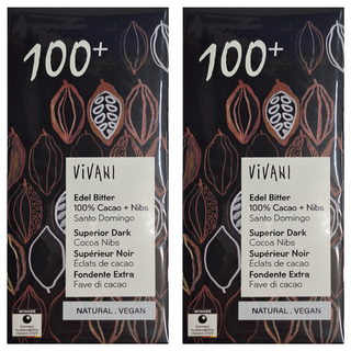 ViVANI 100%可可+可可豆碎粒黑巧克力片, 天然純素, 80g, 2包
