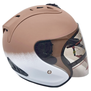 普通型露臉式機車防護頭盔 含一層護目鏡 R3-A6, 奶茶白色