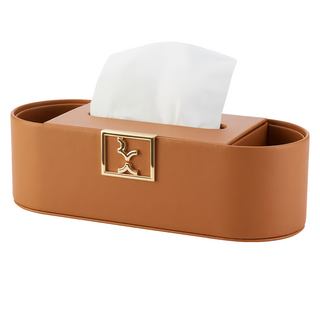 bencross 本心本來 皮革遙控器紙巾收納盒 徽標 柔軟皮革 兩側收納, 橘金色