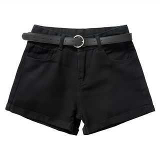 葉子小舖 高腰牛仔短褲 (附腰帶), XL, 黑色
