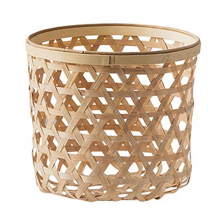 好物良品 質樸復古手工藤編落地式植栽花籃/置物籃 網格款, 1個, 淺褐色